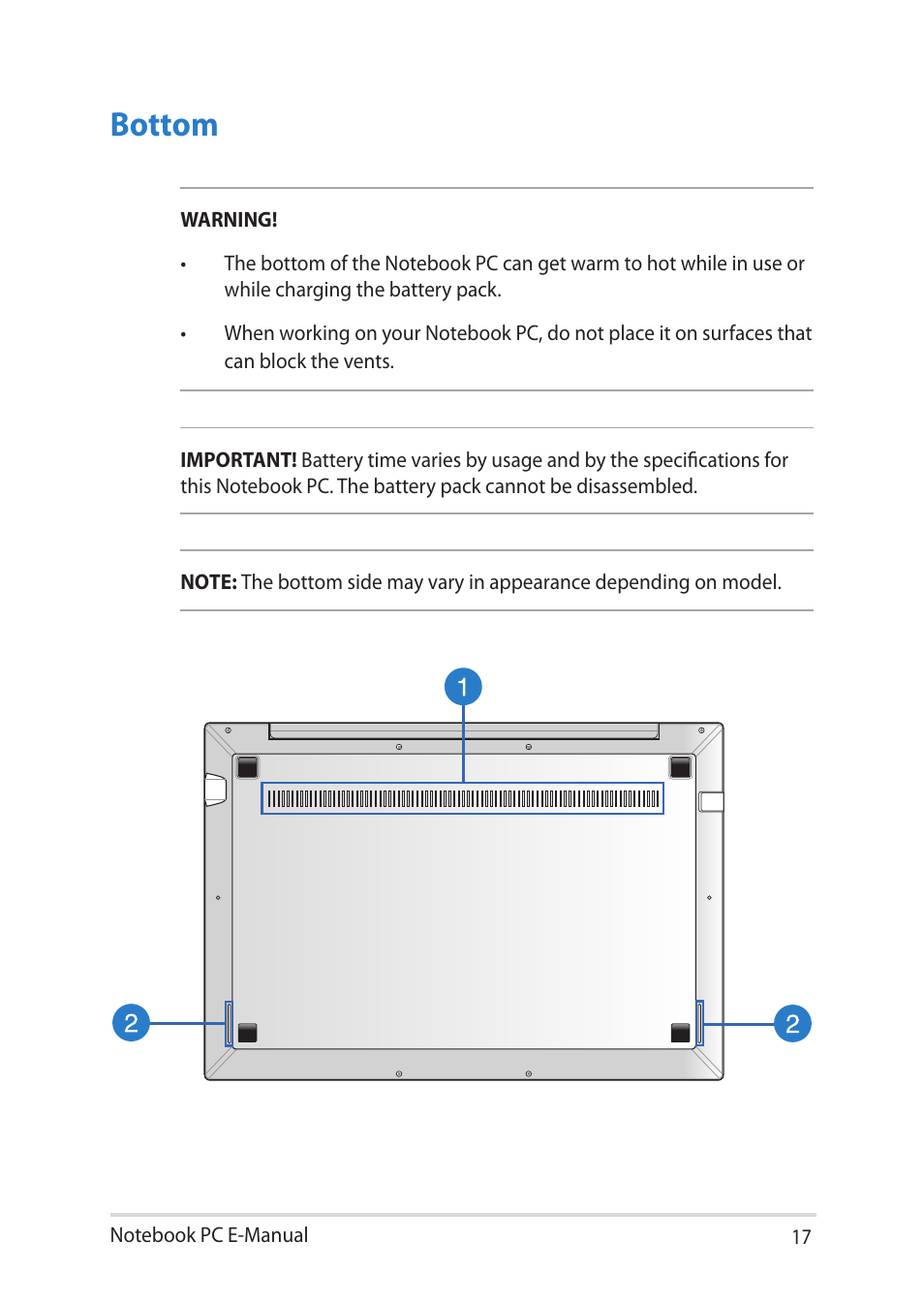 Bottom | Asus BU401LG User Manual | Page 17 / 132