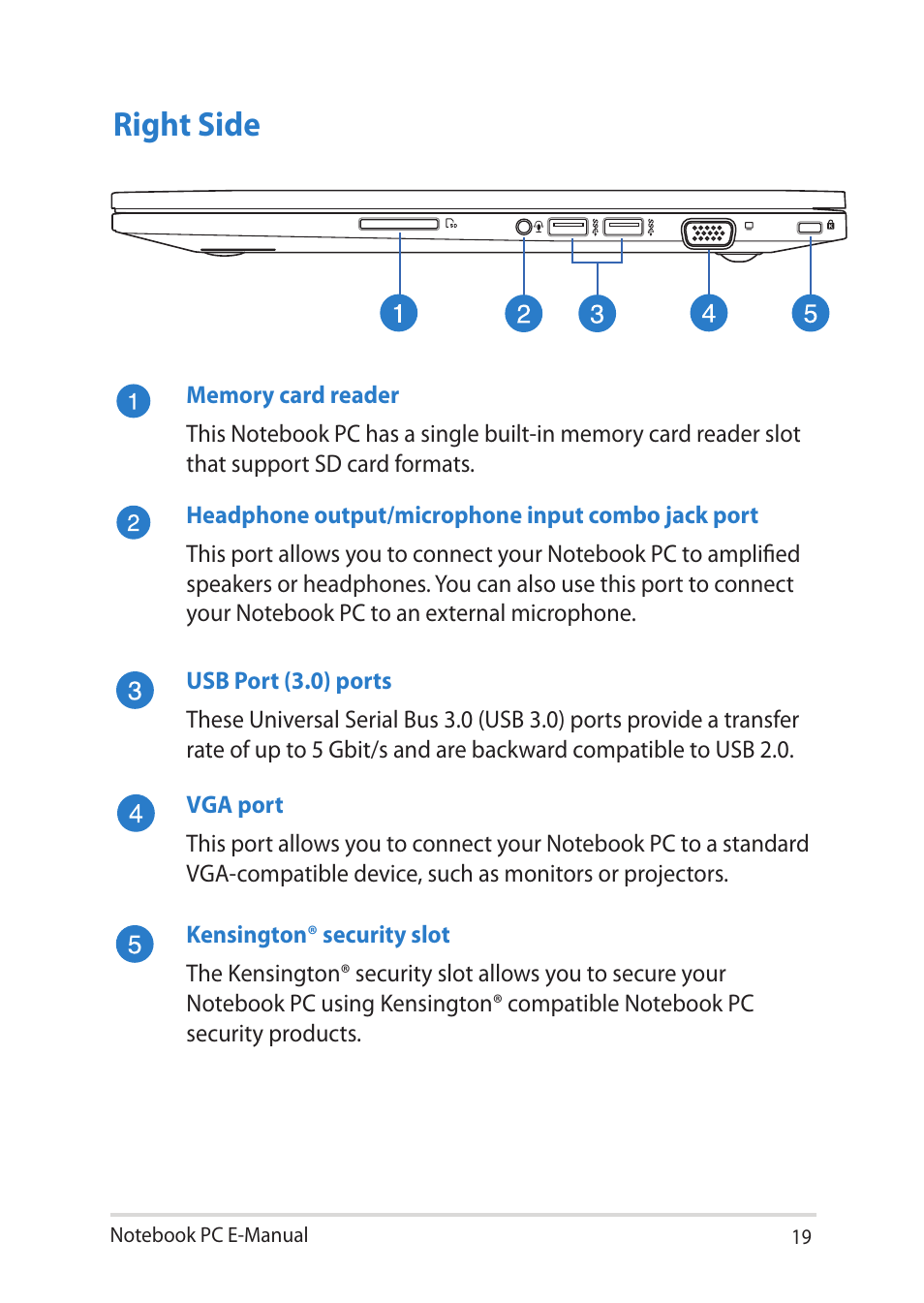 Right side | Asus BU401LG User Manual | Page 19 / 132
