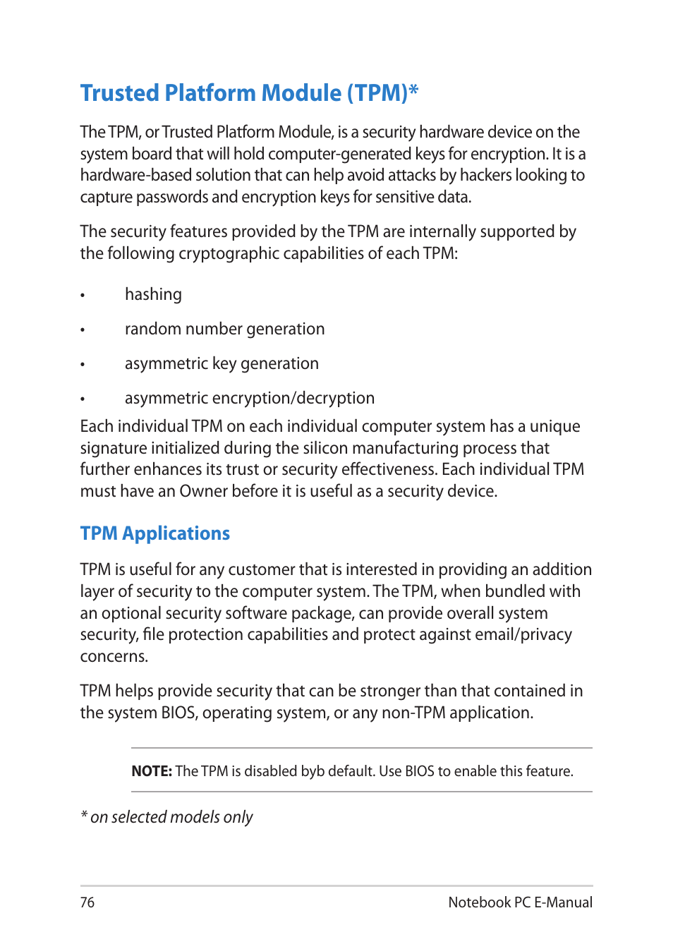 Trusted platform module (tpm) | Asus BU401LG User Manual | Page 76 / 132