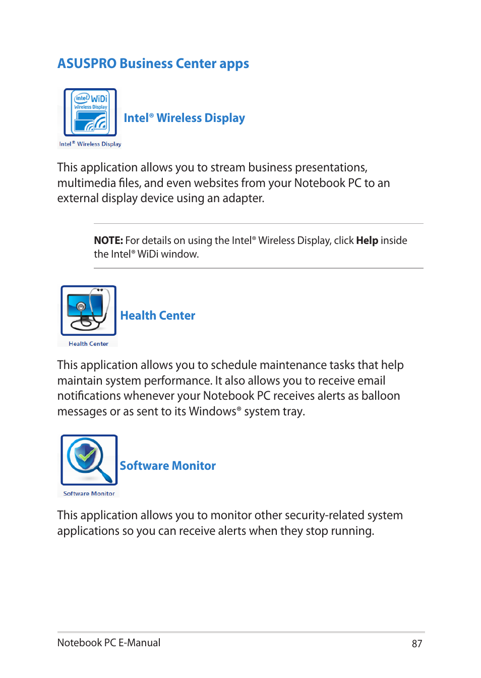 Asuspro business center apps | Asus BU401LG User Manual | Page 87 / 132