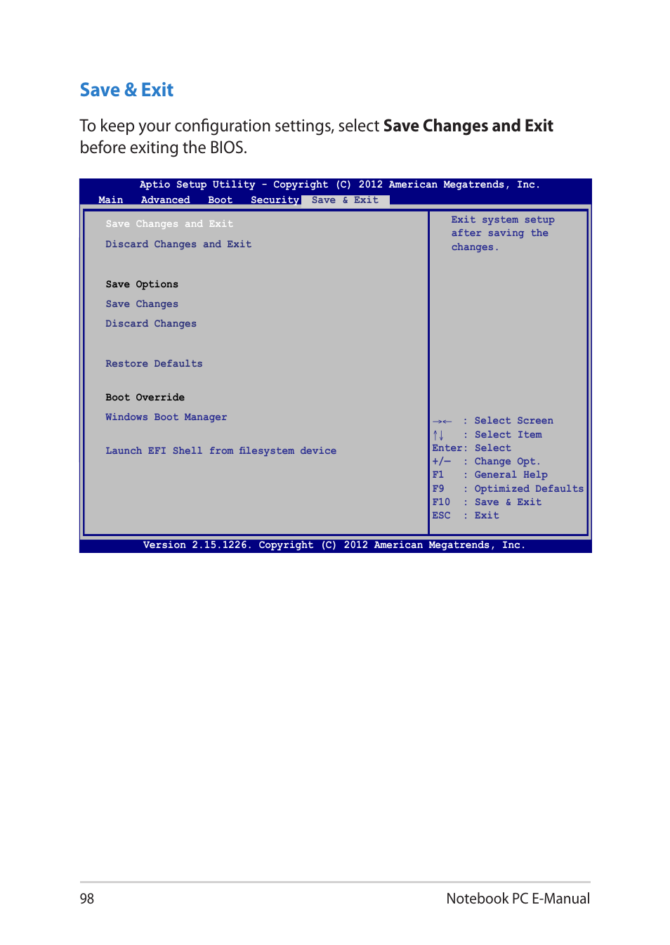 Save & exit | Asus BU401LG User Manual | Page 98 / 132