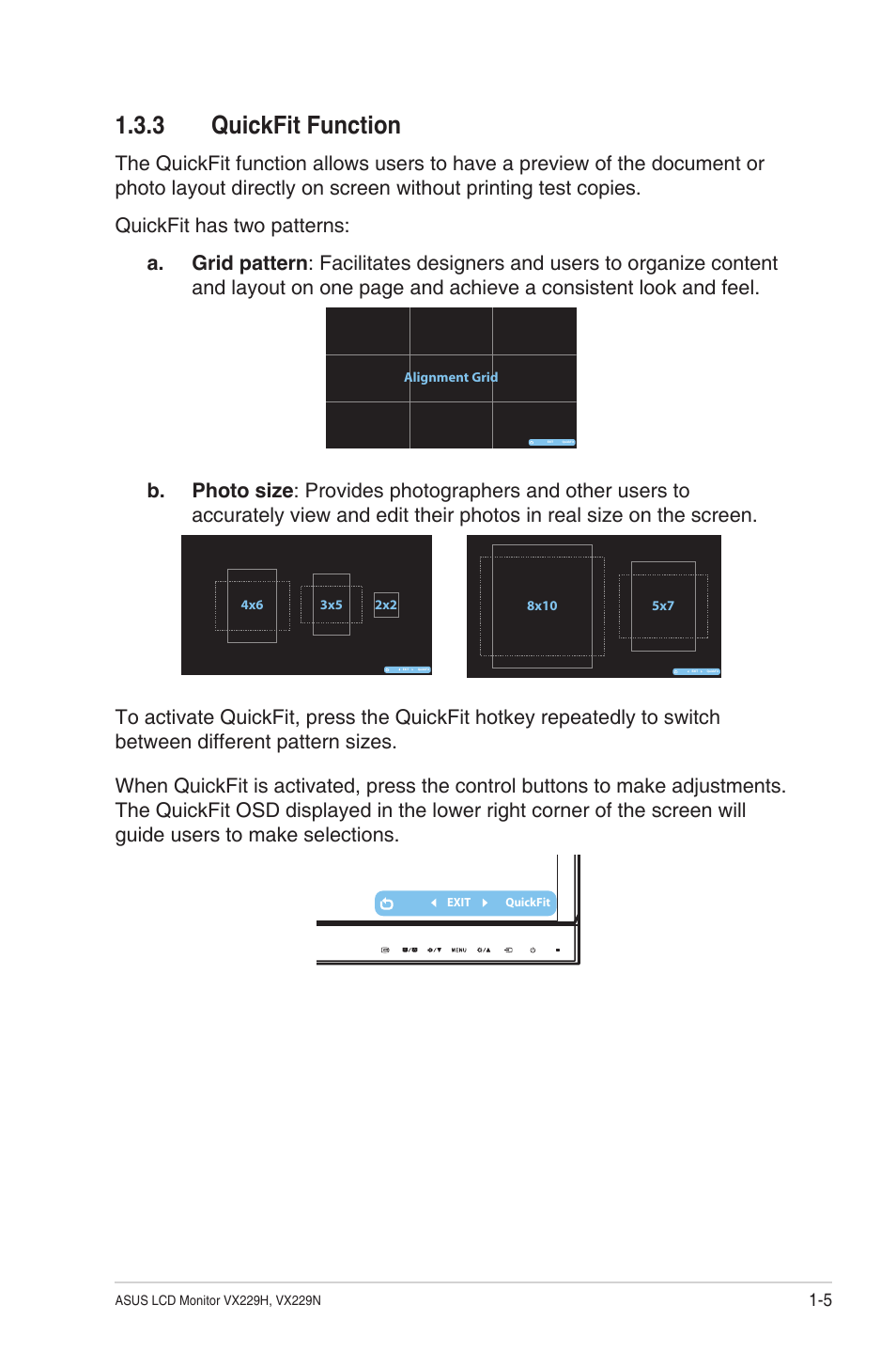 3 quickfit function, Quickfit function -5 | Asus VX229N User Manual | Page 12 / 26