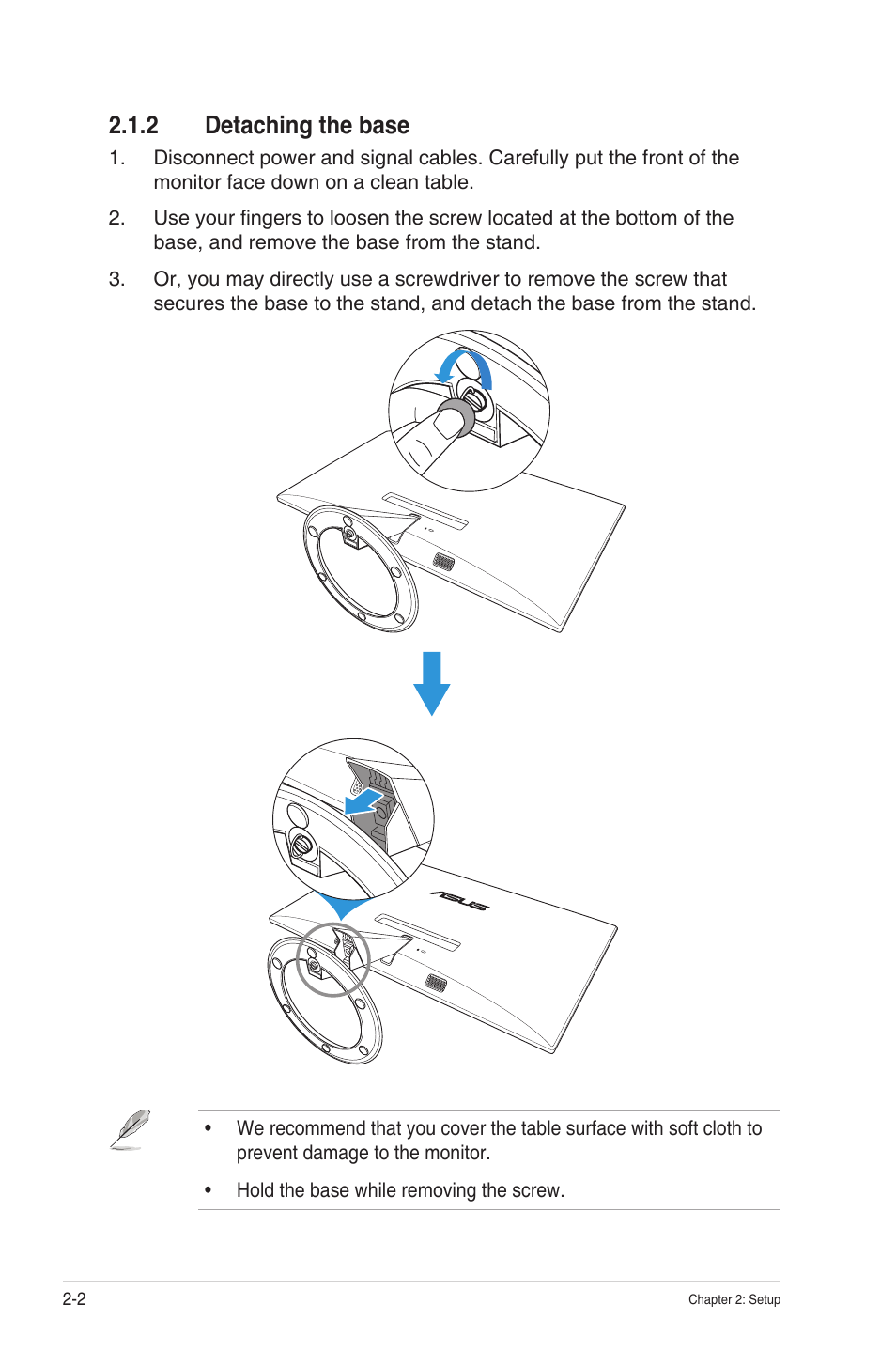 2 detaching the base, Detaching the base -2 | Asus VX229N User Manual | Page 15 / 26