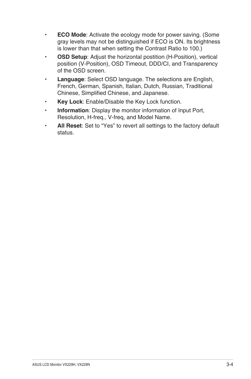 Asus VX229N User Manual | Page 22 / 26