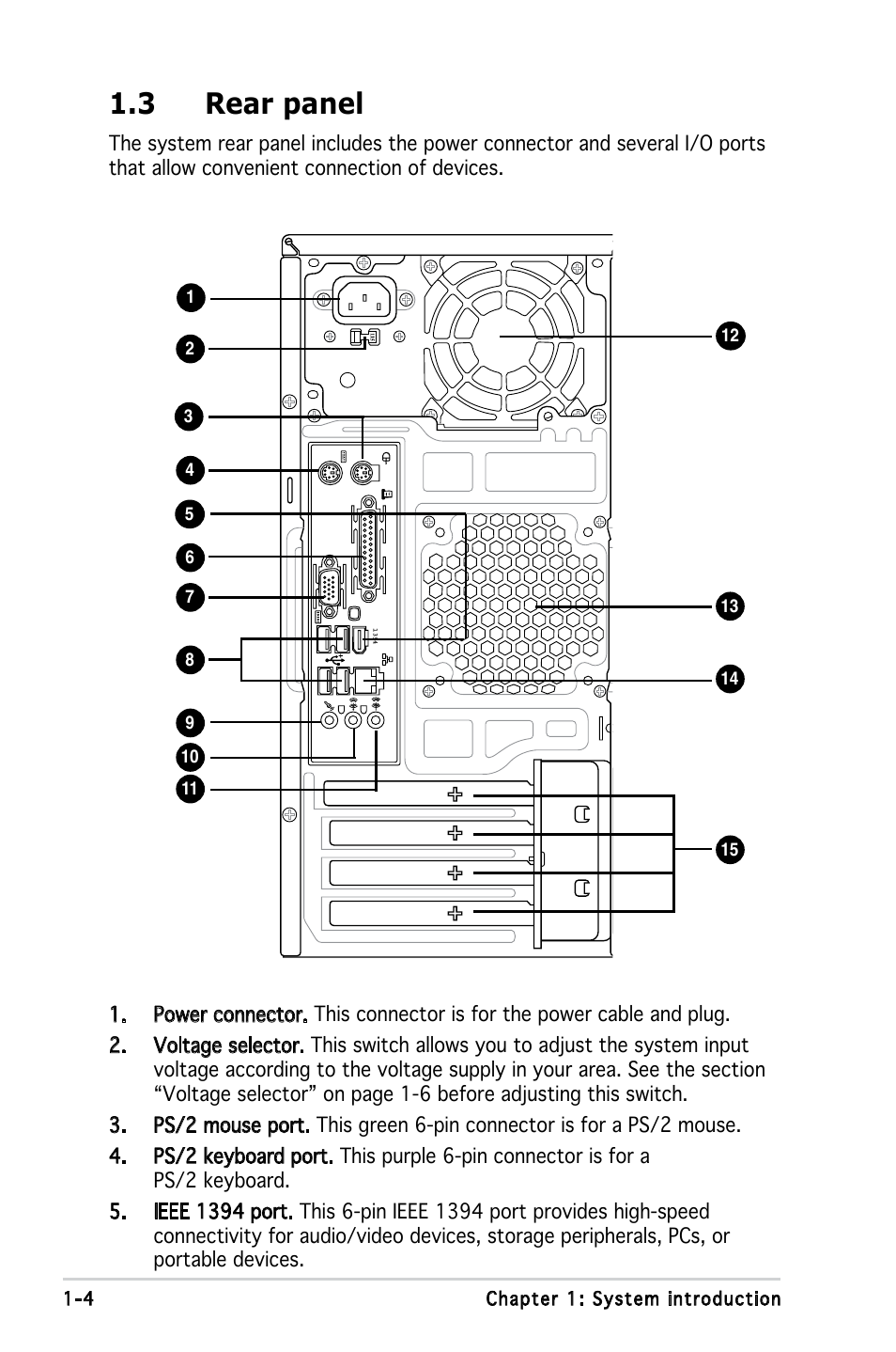 3 rear panel | Asus V3-P5945G User Manual | Page 14 / 103