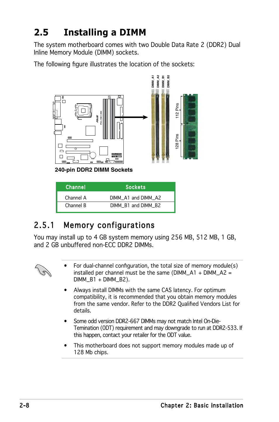 5 installing a dimm | Asus V3-P5945G User Manual | Page 26 / 103