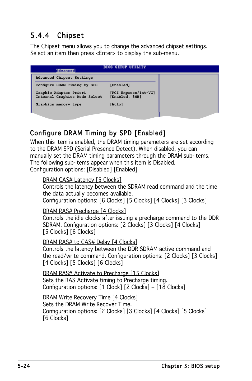 4 chipset, Configure dram timing by spd [enabled | Asus V3-P5945G User Manual | Page 87 / 103