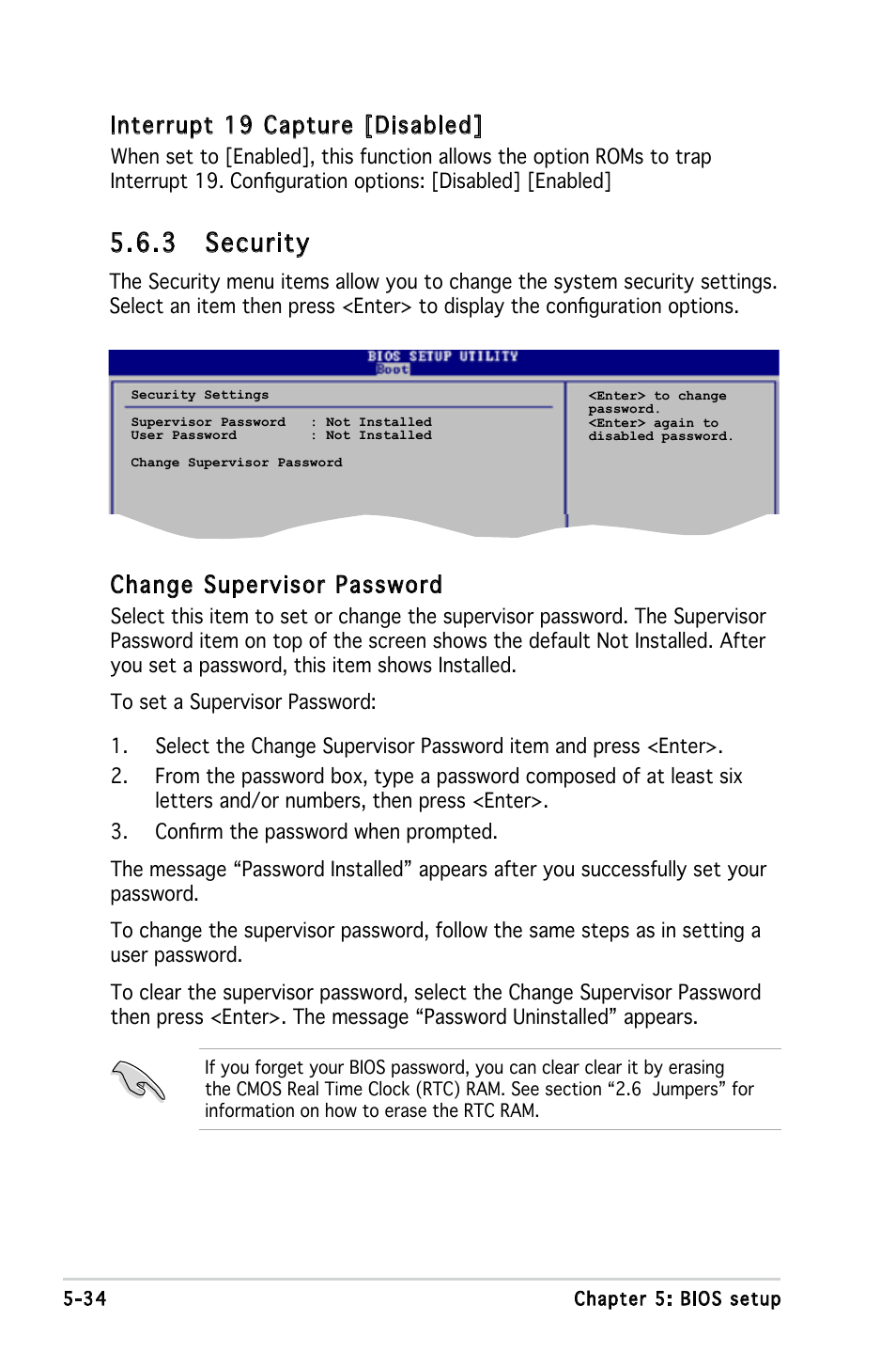 3 security, Interrupt 19 capture [disabled, Change supervisor password | Asus V3-P5945G User Manual | Page 97 / 103