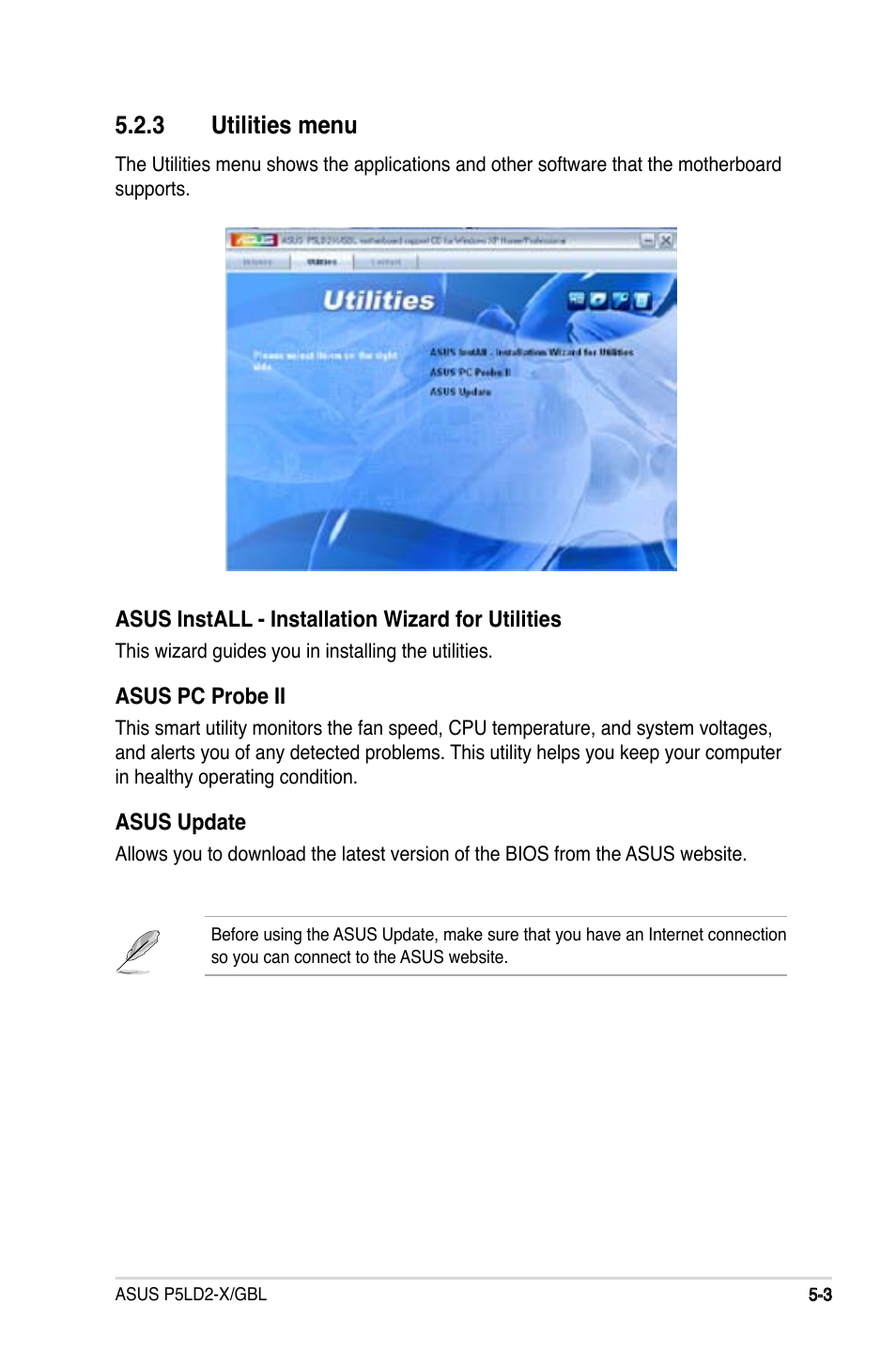 3 utilities menu | Asus P5LD2-X/GBL User Manual | Page 103 / 112