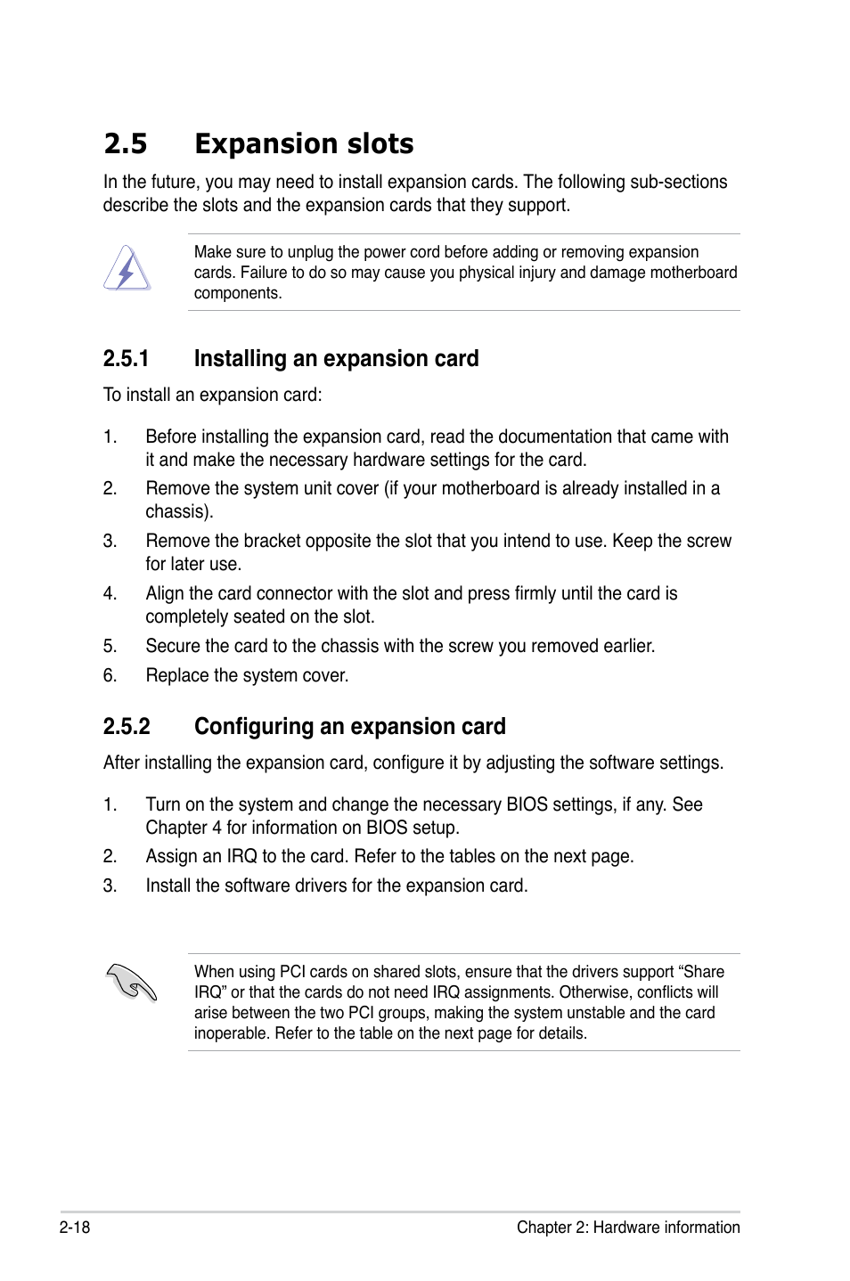 5 expansion slots, 1 installing an expansion card, 2 configuring an expansion card | Asus P5LD2-X/GBL User Manual | Page 40 / 112