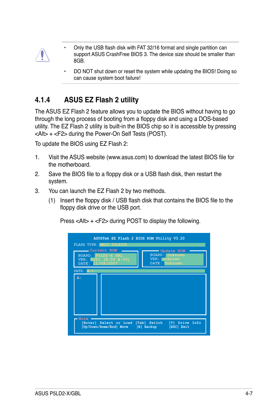 4 asus ez flash 2 utility | Asus P5LD2-X/GBL User Manual | Page 65 / 112