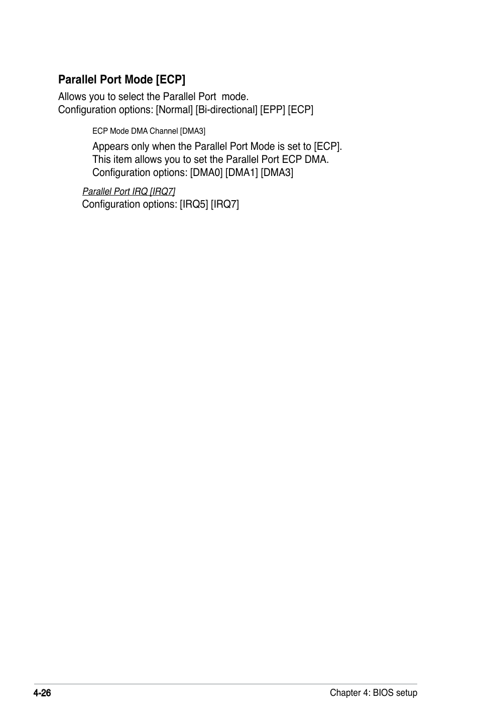 Parallel port mode [ecp | Asus P5LD2-X/GBL User Manual | Page 84 / 112