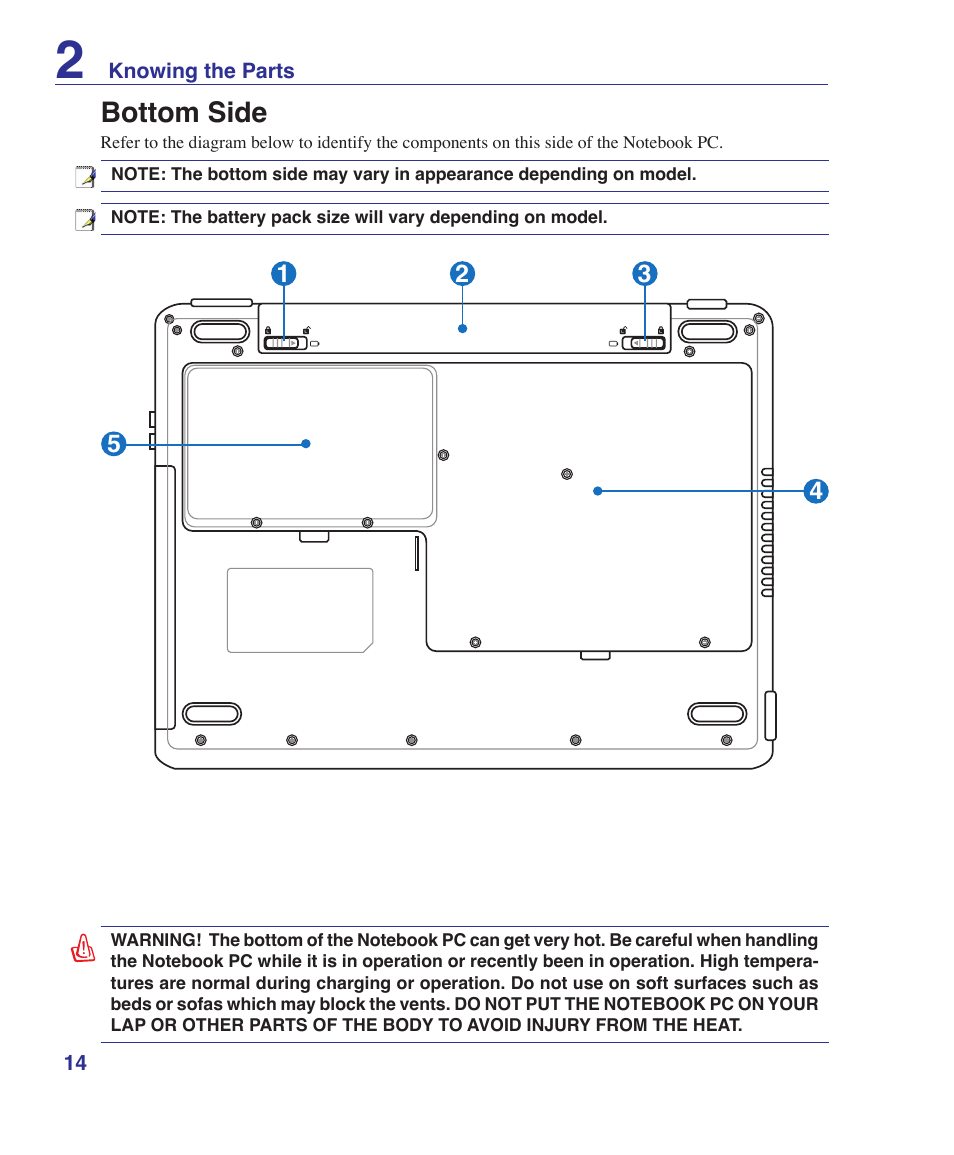 Bottom side | Asus Pro60Ve User Manual | Page 14 / 85