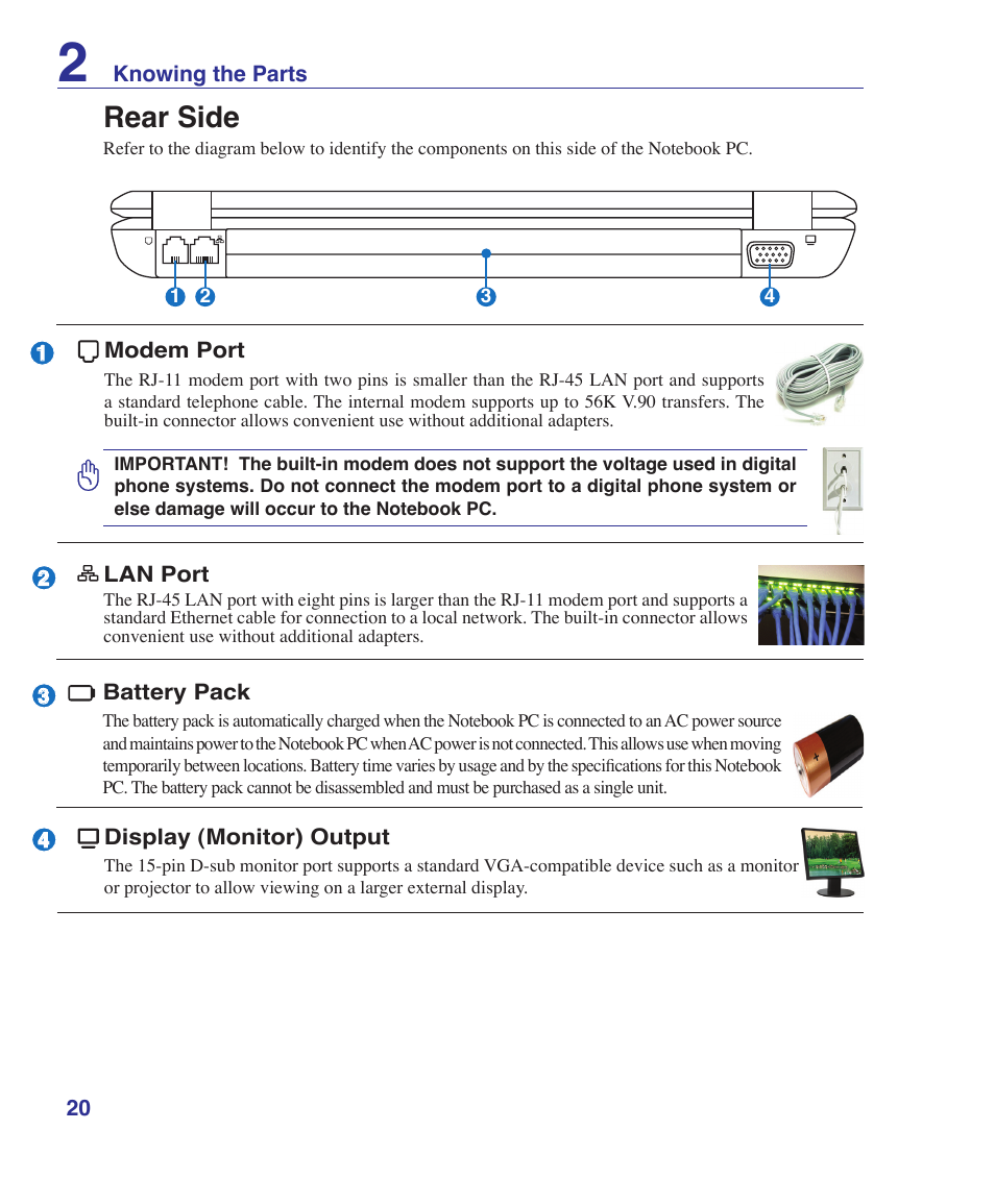 Rear side | Asus Pro60Ve User Manual | Page 20 / 85