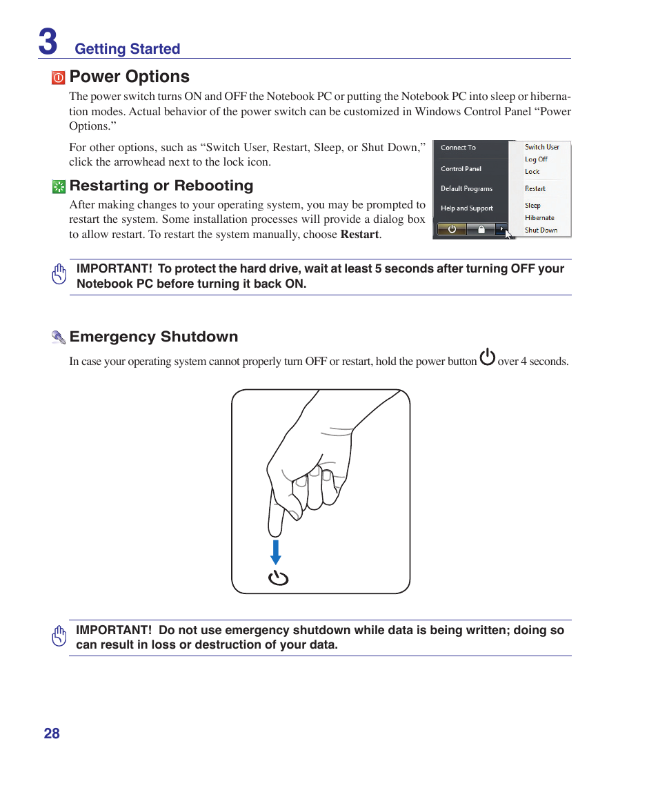 Power options | Asus Pro60Ve User Manual | Page 28 / 85