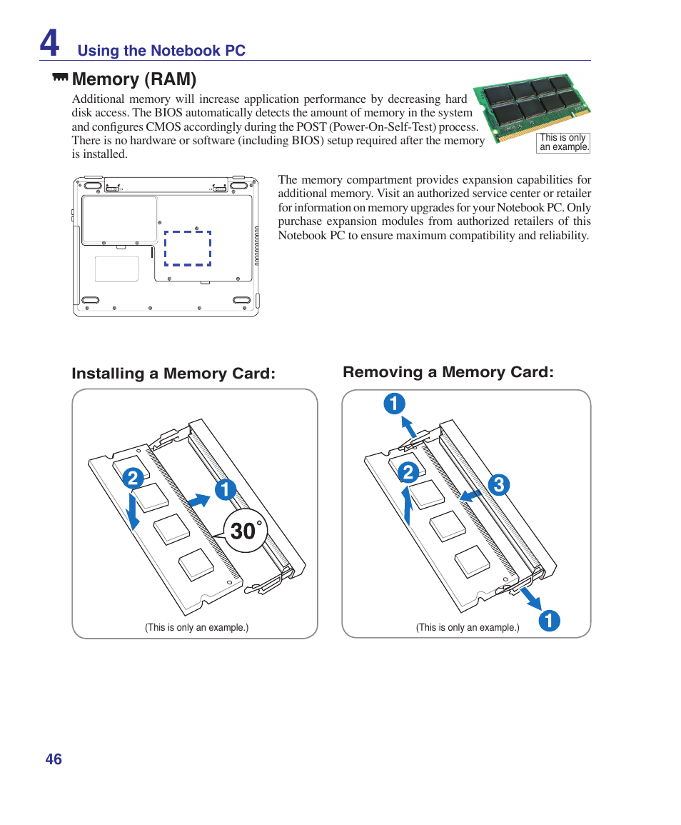 Memory (ram) | Asus Pro60Ve User Manual | Page 46 / 85