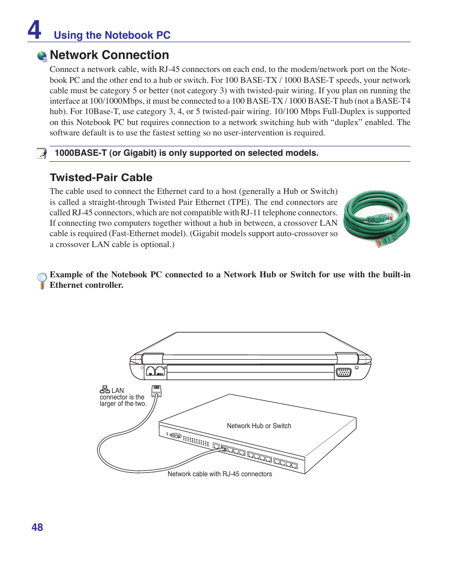 Network connection | Asus Pro60Ve User Manual | Page 48 / 85