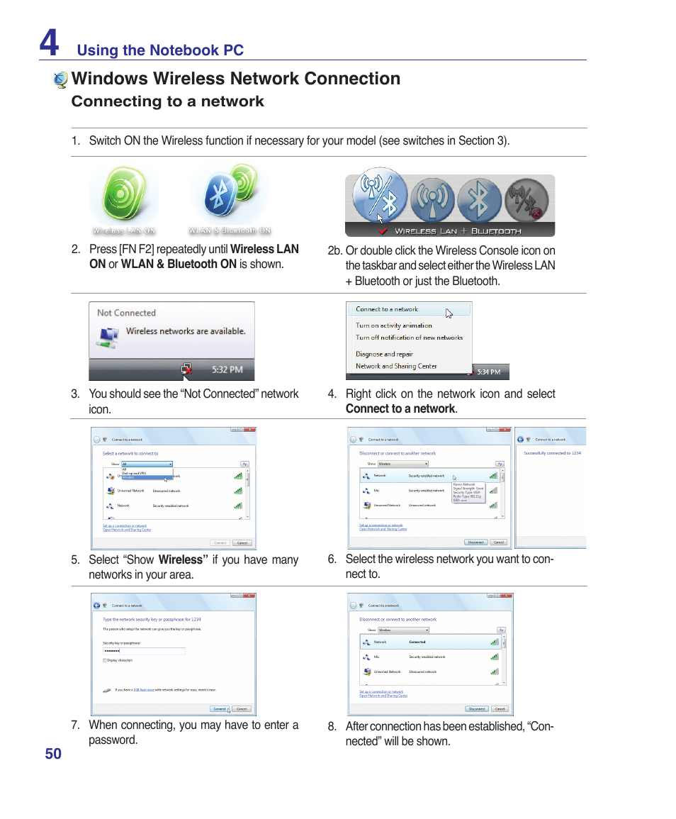 Windows wireless network connection | Asus Pro60Ve User Manual | Page 50 / 85