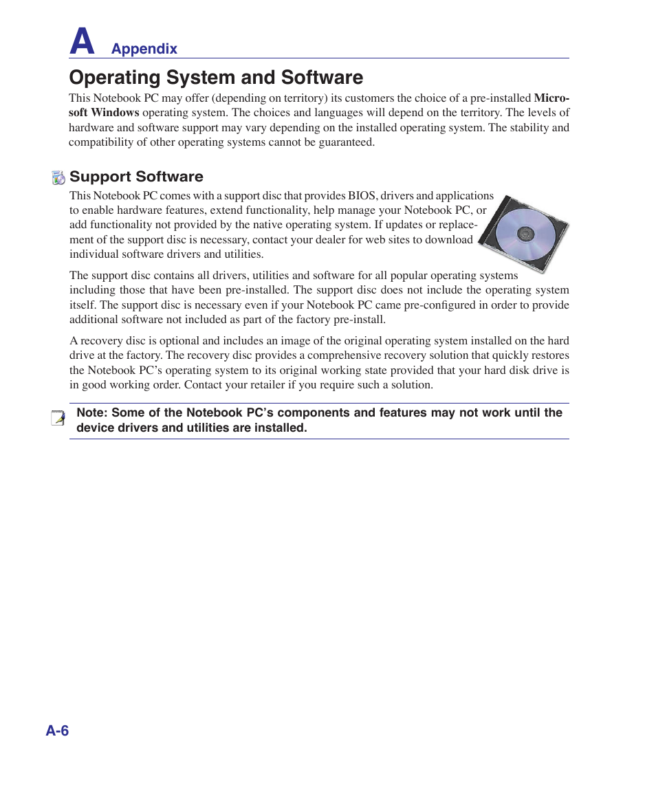 Operating system and software | Asus Pro60Ve User Manual | Page 58 / 85