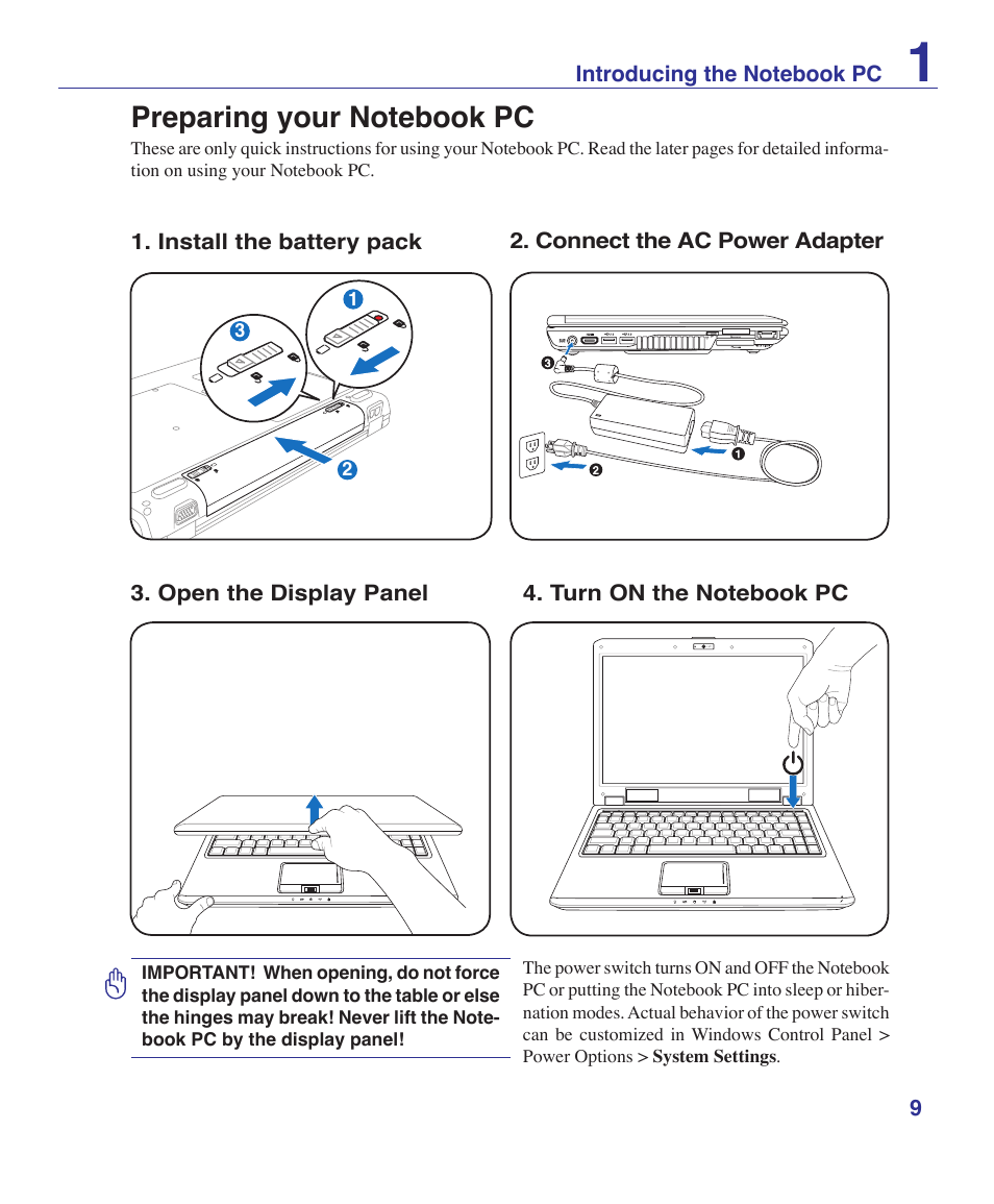 Preparing your notebook pc | Asus Pro60Ve User Manual | Page 9 / 85