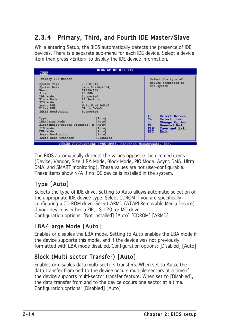 Type [auto, Lba/large mode [auto, Block (multi-sector transfer) [auto | Asus P5GDC Deluxe User Manual | Page 62 / 86