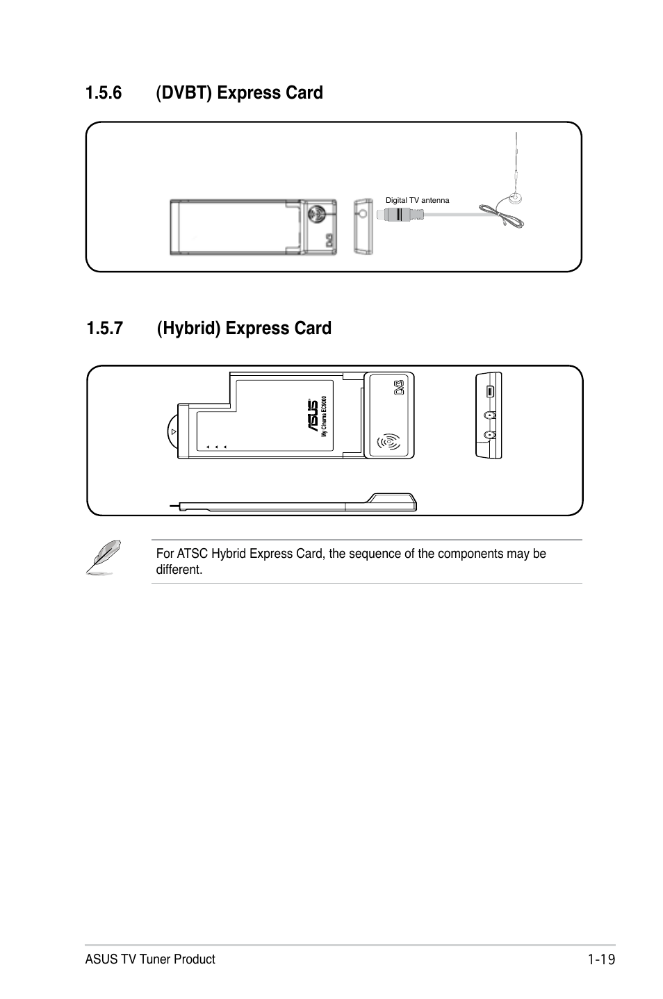 6 (dvbt) express card, 7 (hybrid) express card, Dvbt) express card -19 | Hybrid) express card -19, 6 (dvbt) express card 1.5.7 (hybrid) express card | Asus My Cinema-US1-100 User Manual | Page 27 / 53