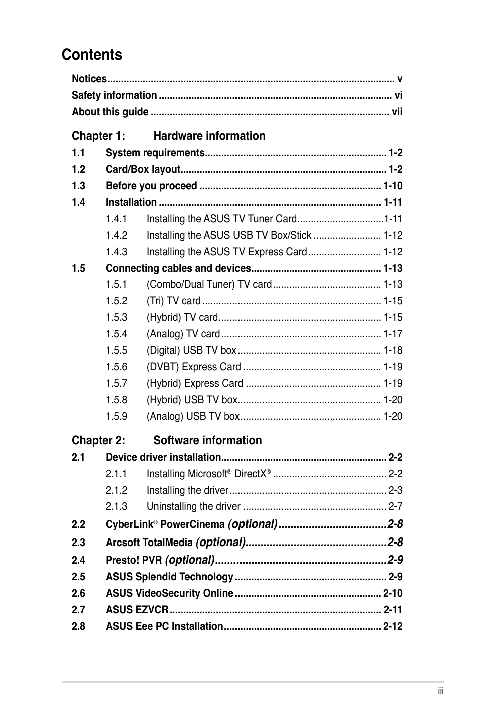 Asus My Cinema-US1-100 User Manual | Page 3 / 53