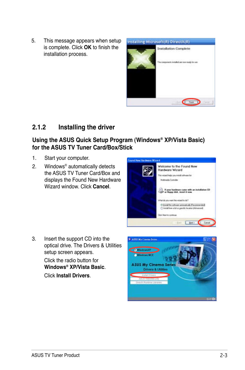 2 installing the driver, Installing the driver -3 | Asus My Cinema-US1-100 User Manual | Page 31 / 53