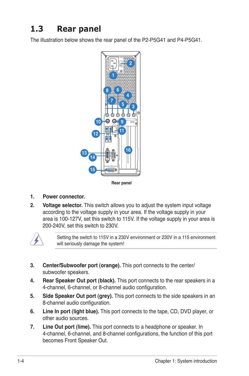 3 rear panel, Rear panel -4 | Asus P4-P5G41 User Manual | Page 14 / 75