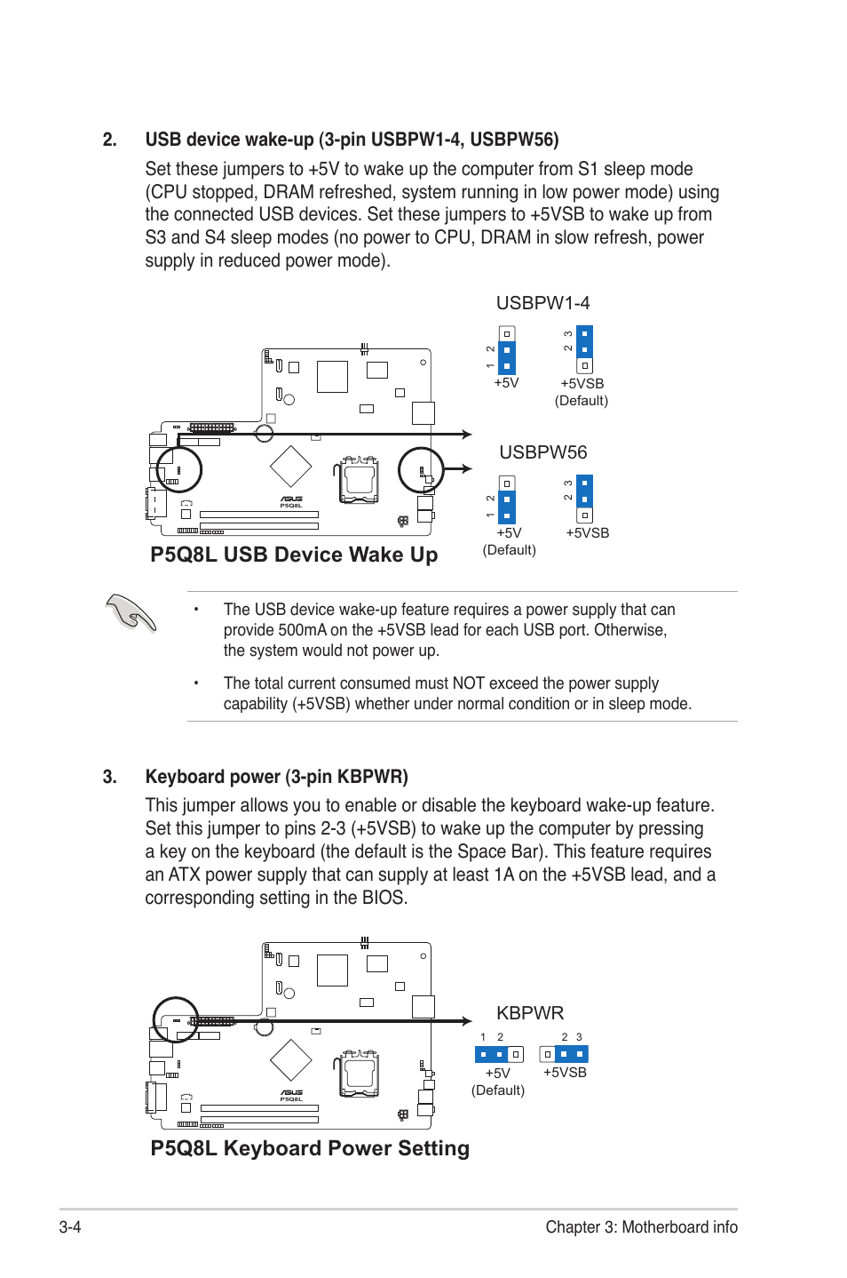 P5q8l usb device wake up, P5q8l keyboard power setting | Asus P4-P5G41 User Manual | Page 34 / 75