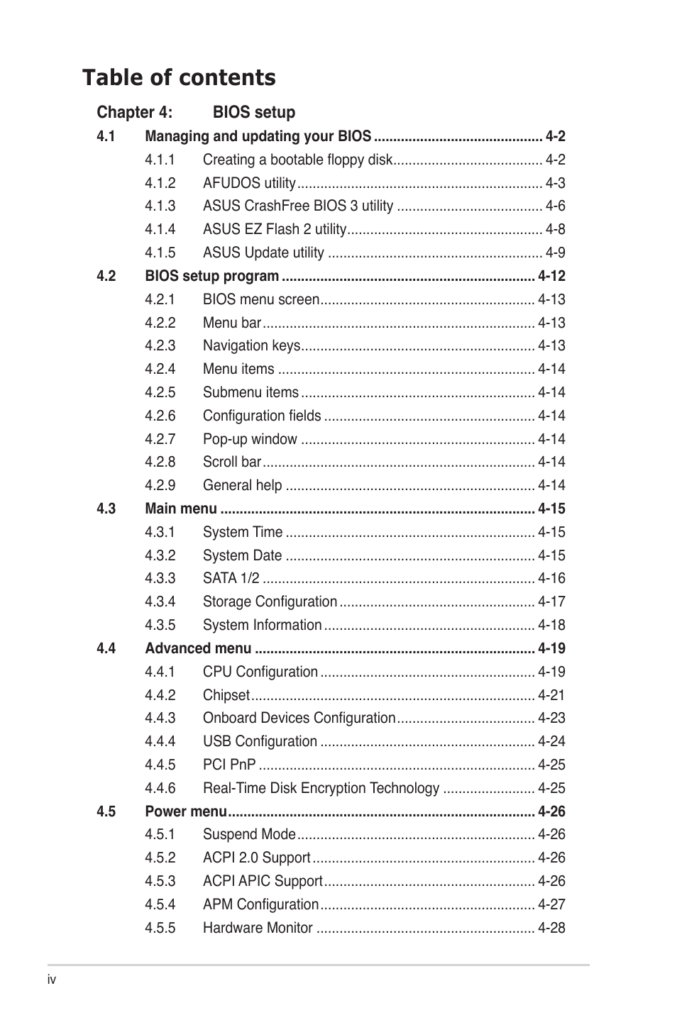 Asus P4-P5G41 User Manual | Page 4 / 75