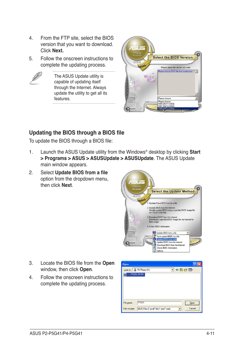 Updating the bios through a bios file | Asus P4-P5G41 User Manual | Page 51 / 75