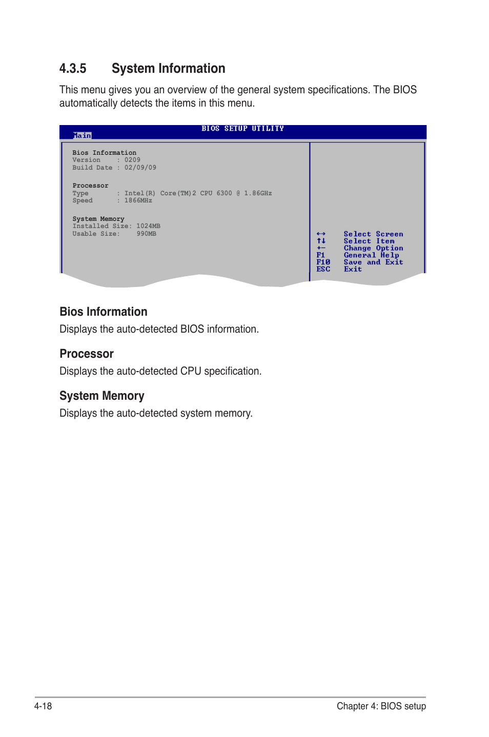 5 system information, System information -18, Bios information | Processor | Asus P4-P5G41 User Manual | Page 58 / 75