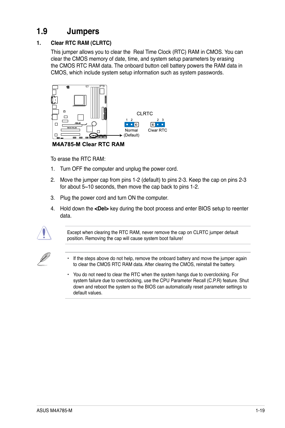 9 jumpers, Jumpers -19 | Asus M4A785-M User Manual | Page 31 / 64