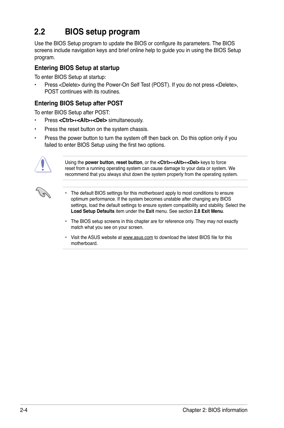 2 bios setup program, Bios setup program -4 | Asus M4A785-M User Manual | Page 46 / 64