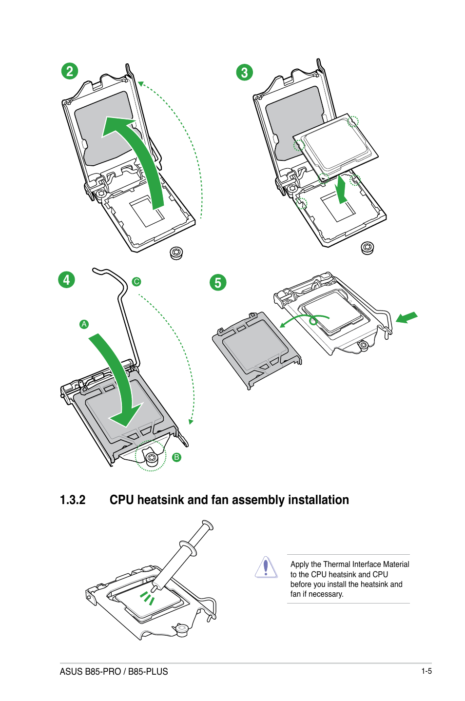 2 cpu heatsink and fan assembly installation | Asus B85-PRO User Manual | Page 13 / 80