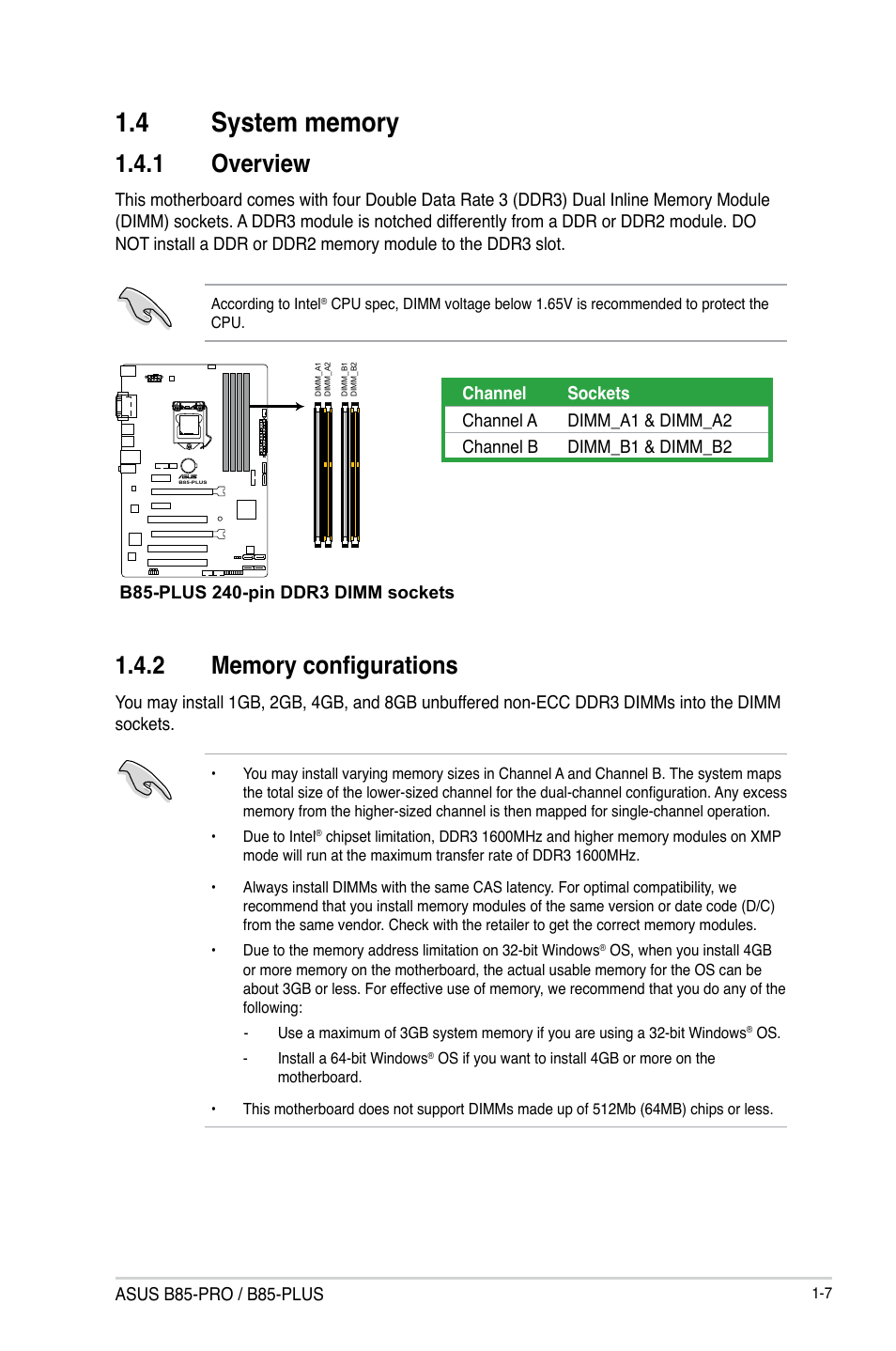 4 system memory, System memory -7, 1 overview | Asus B85-PRO User Manual | Page 15 / 80