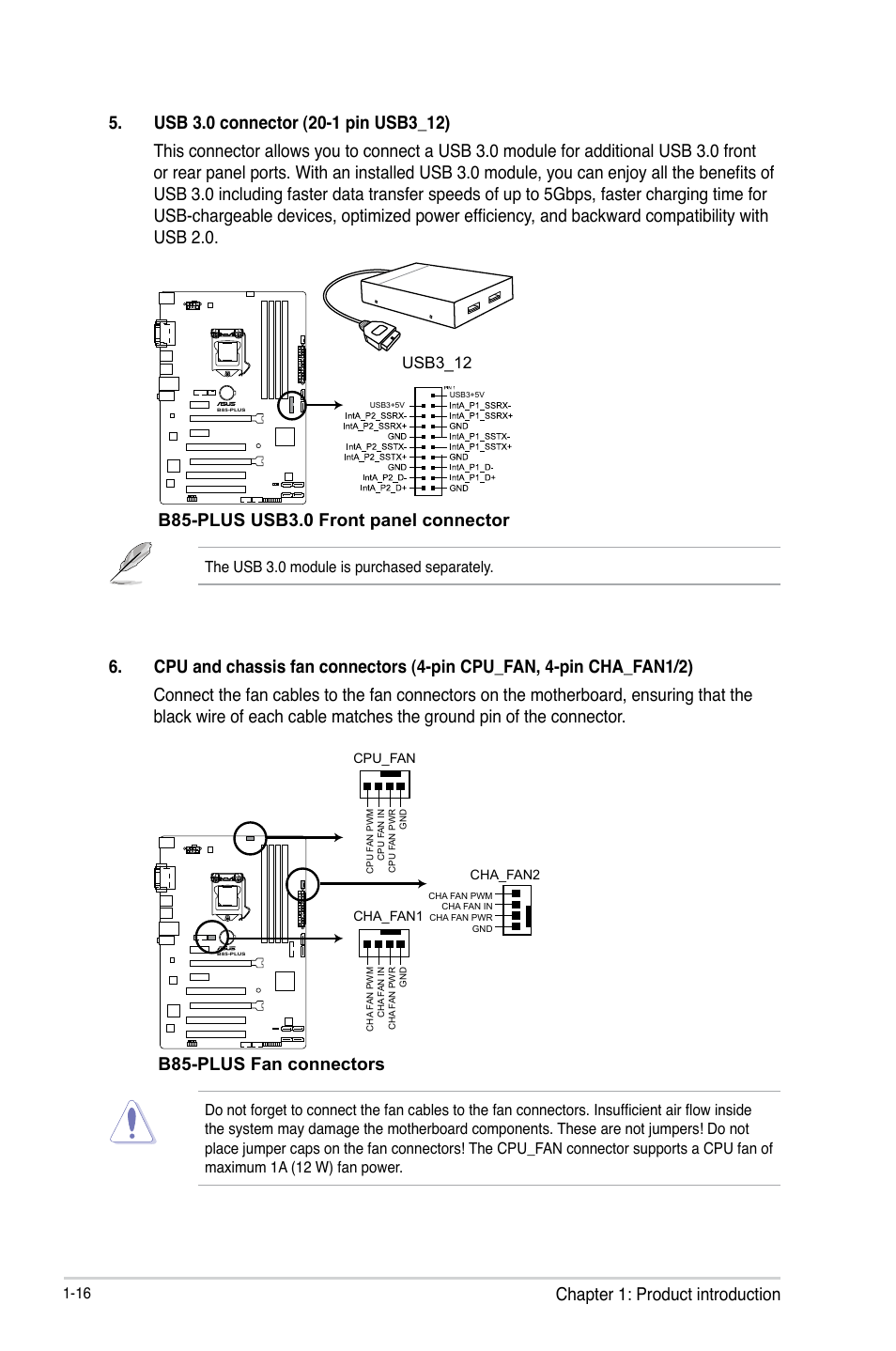 B85-plus usb3.0 front panel connector, Usb3_12 | Asus B85-PRO User Manual | Page 24 / 80