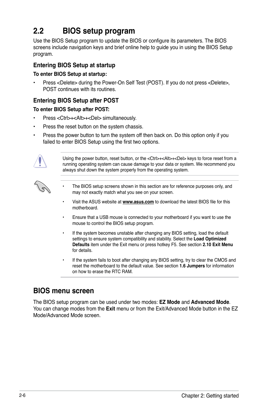 2 bios setup program, Bios setup program -6, Bios menu screen | Asus B85-PRO User Manual | Page 36 / 80