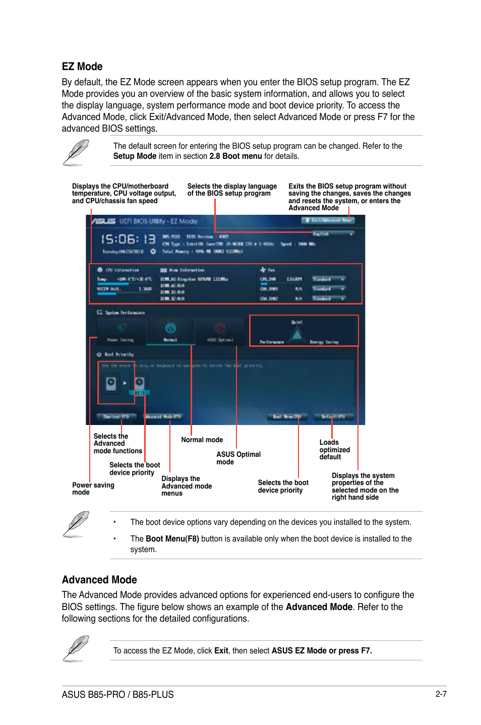 Advanced mode, Ez mode, Asus b85-pro / b85-plus | Asus B85-PRO User Manual | Page 37 / 80