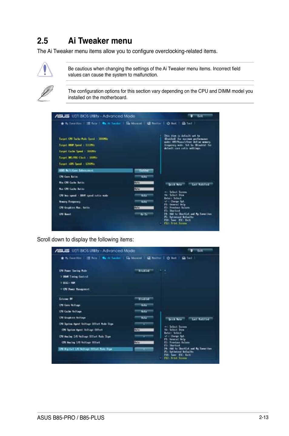 5 ai tweaker menu, Ai tweaker menu -13 | Asus B85-PRO User Manual | Page 43 / 80