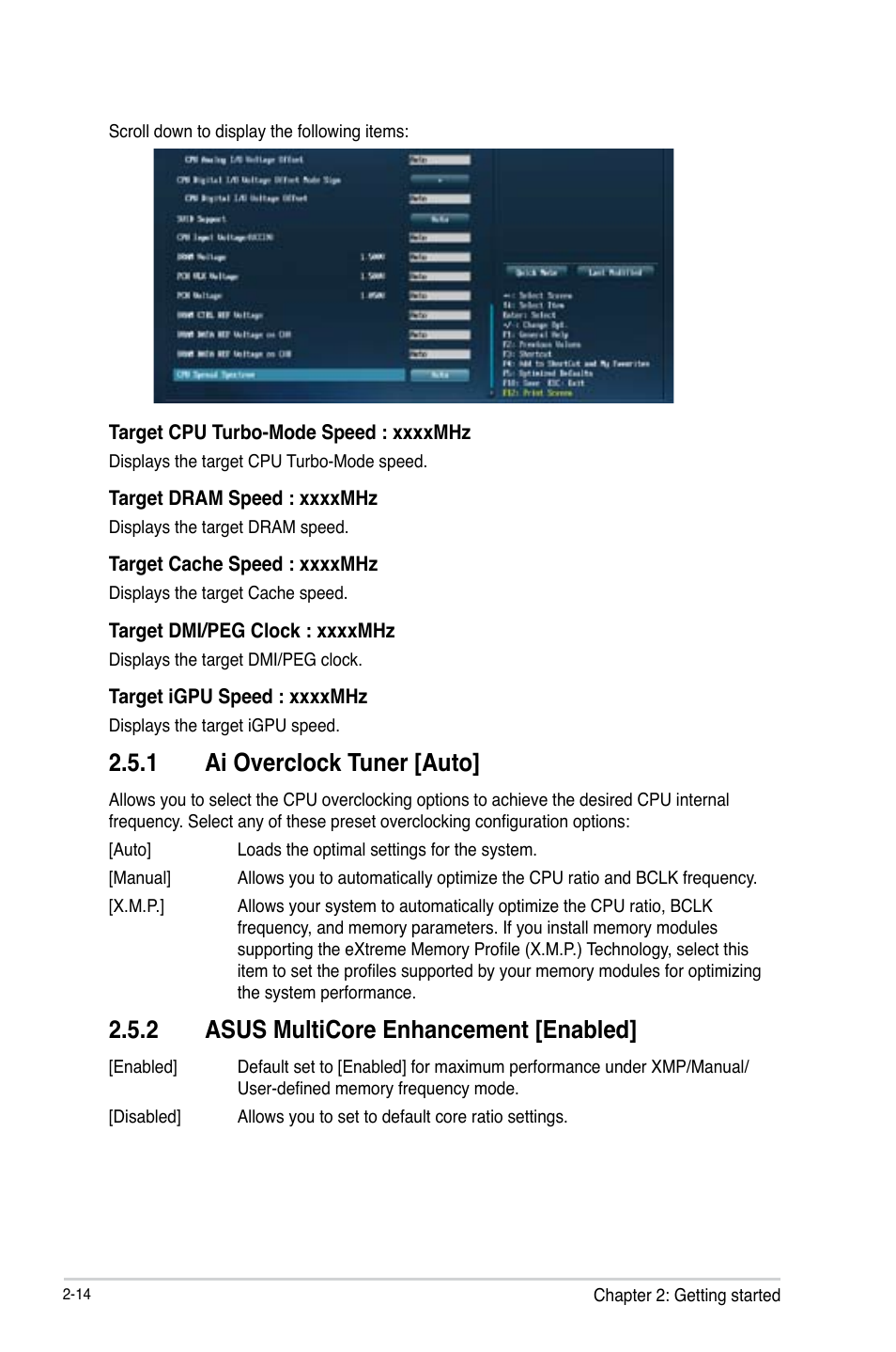 1 ai overclock tuner [auto, 2 asus multicore enhancement [enabled | Asus B85-PRO User Manual | Page 44 / 80