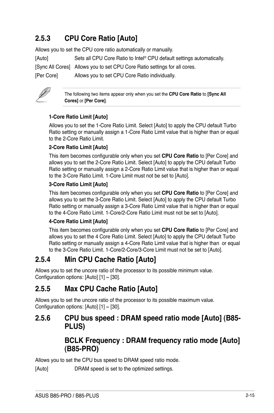 3 cpu core ratio [auto, 4 min cpu cache ratio [auto, 5 max cpu cache ratio [auto | Asus B85-PRO User Manual | Page 45 / 80