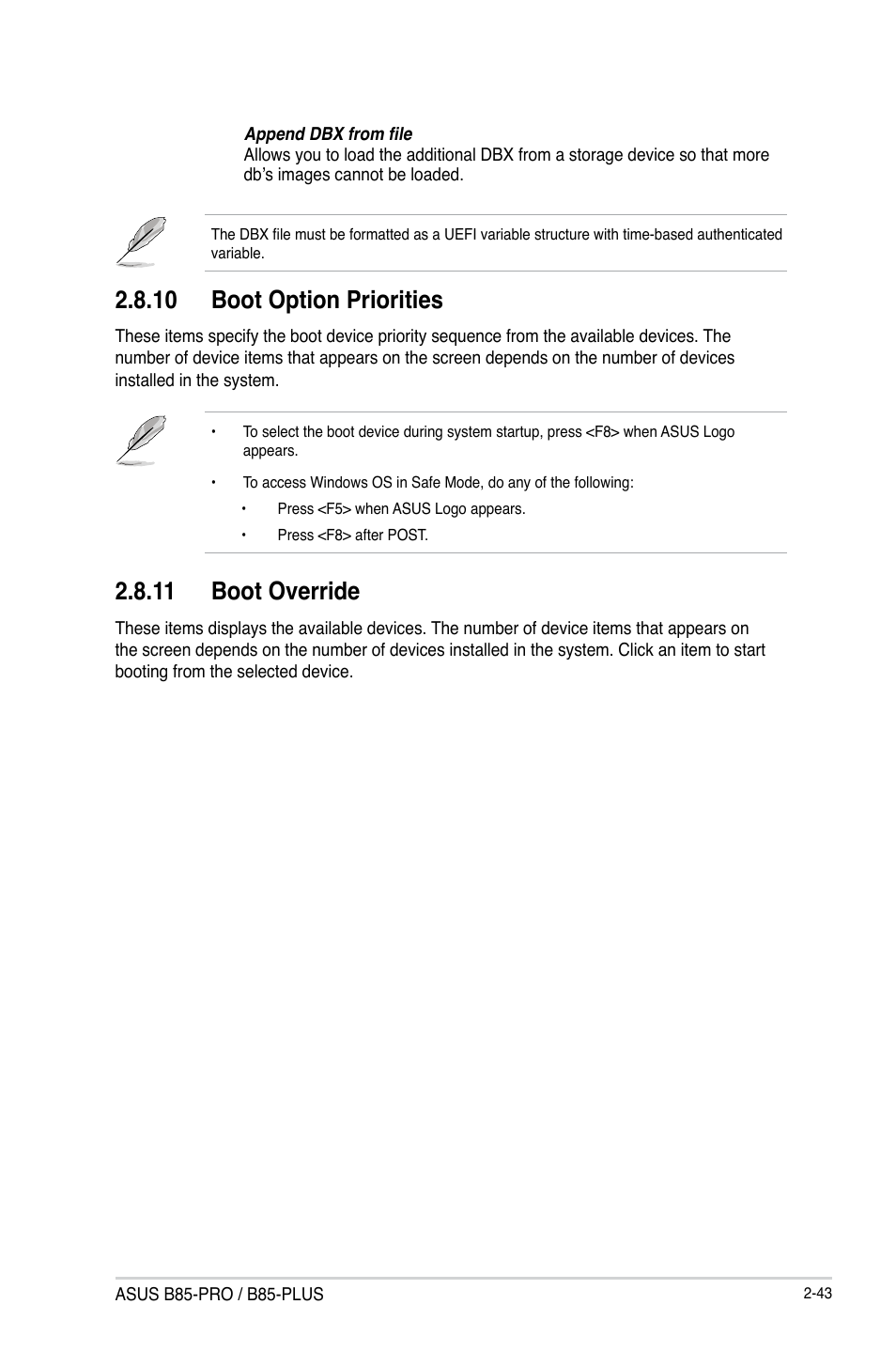 10 boot option priorities, 11 boot override | Asus B85-PRO User Manual | Page 73 / 80