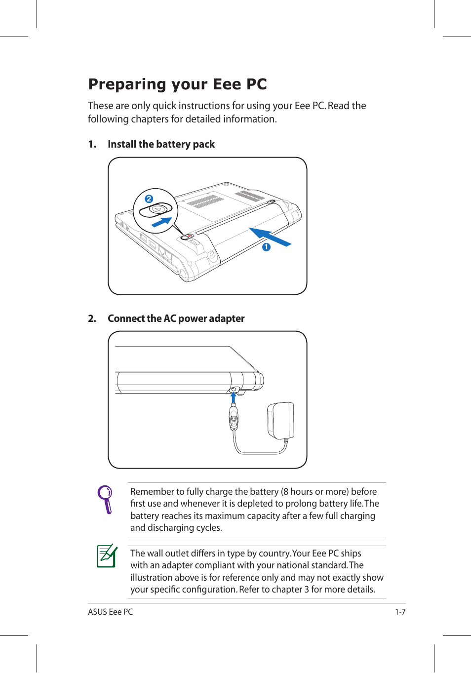 Preparing your eee pc | Asus Eee PC 8G/Linux User Manual | Page 11 / 80