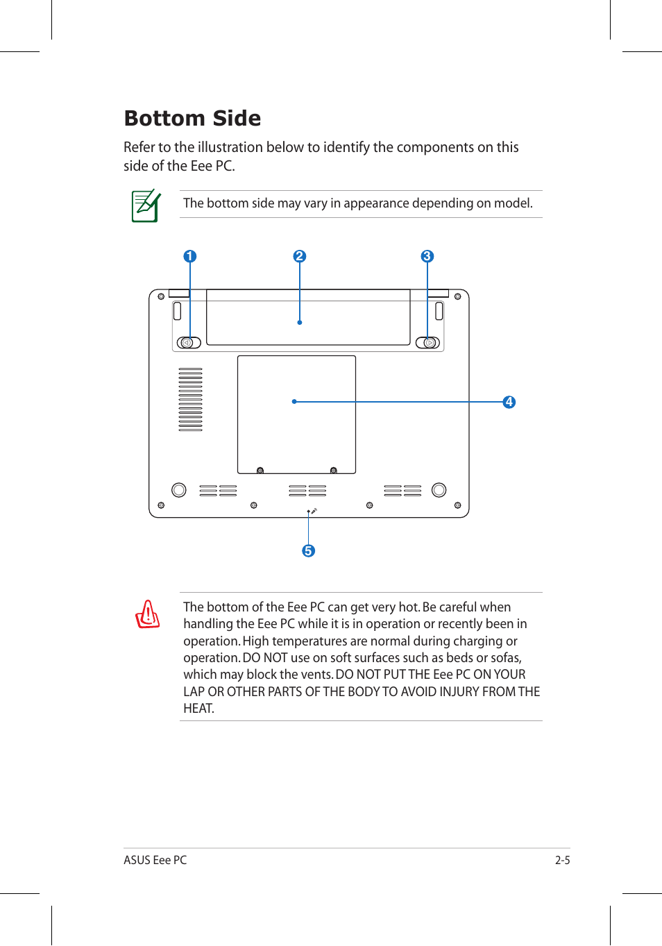 Bottom side | Asus Eee PC 8G/Linux User Manual | Page 17 / 80