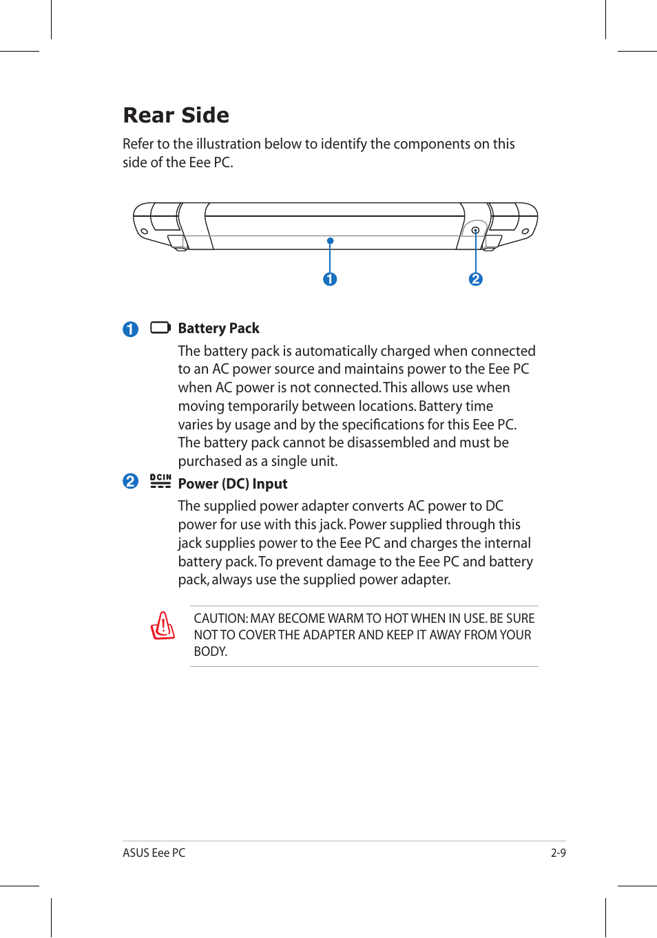 Rear side | Asus Eee PC 8G/Linux User Manual | Page 21 / 80