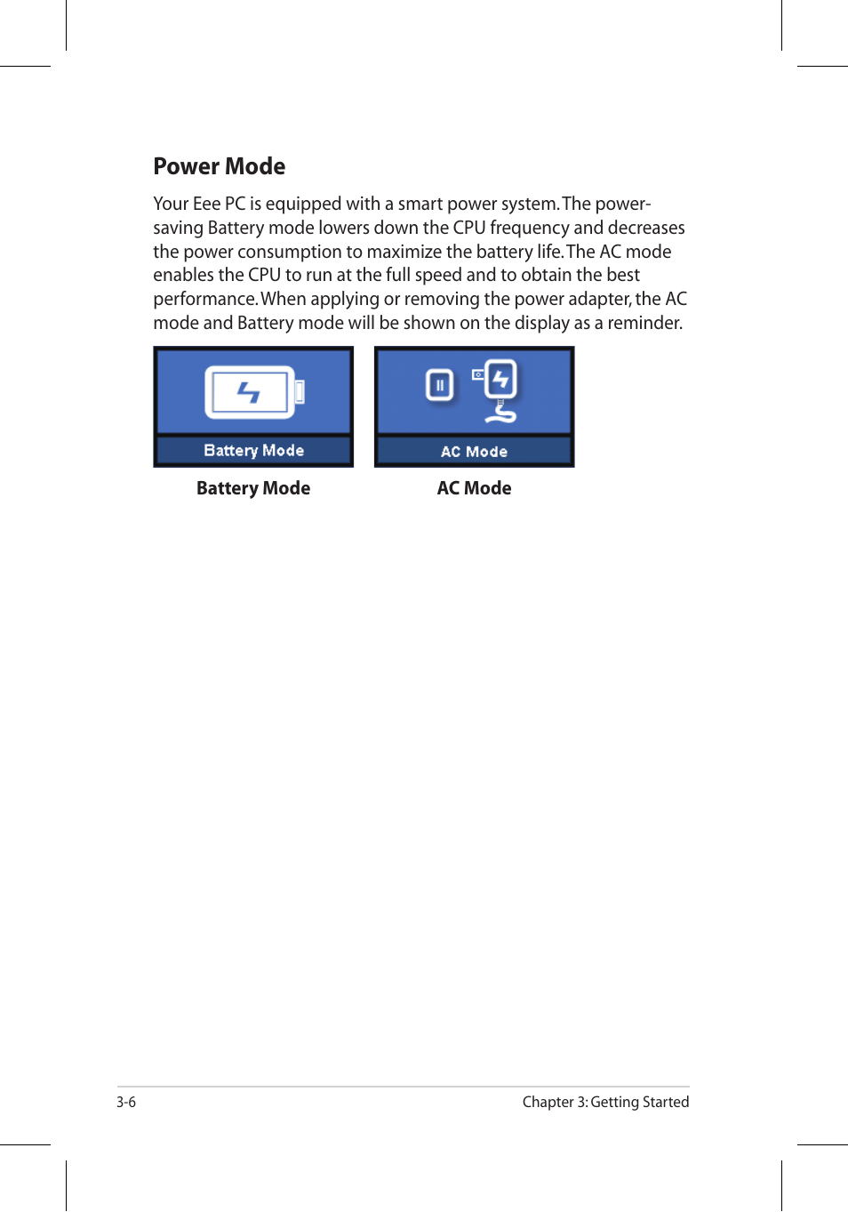 Power mode | Asus Eee PC 8G/Linux User Manual | Page 28 / 80