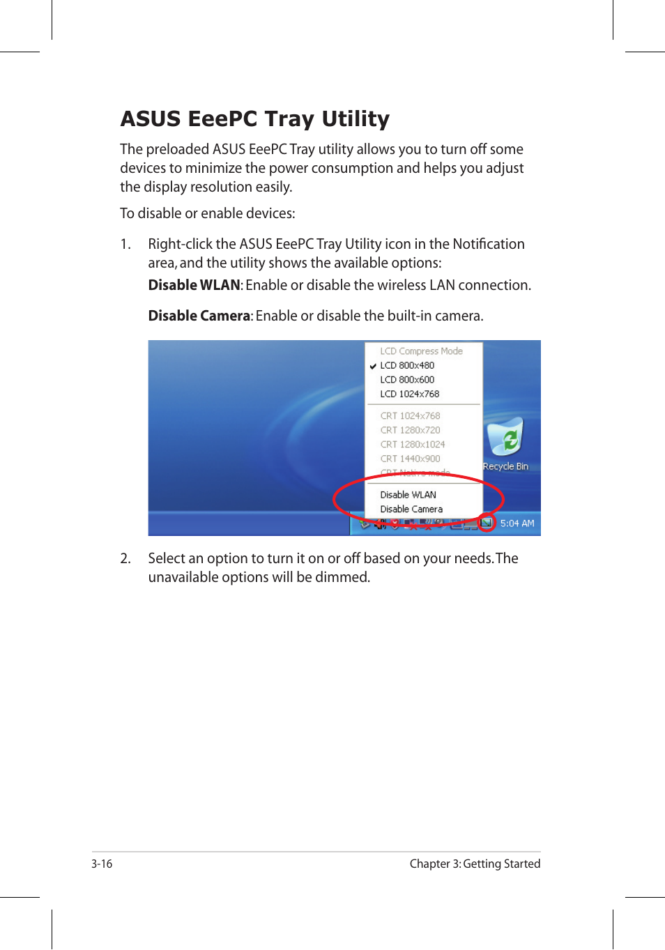 Asus eeepc tray utility | Asus Eee PC 8G/Linux User Manual | Page 38 / 80