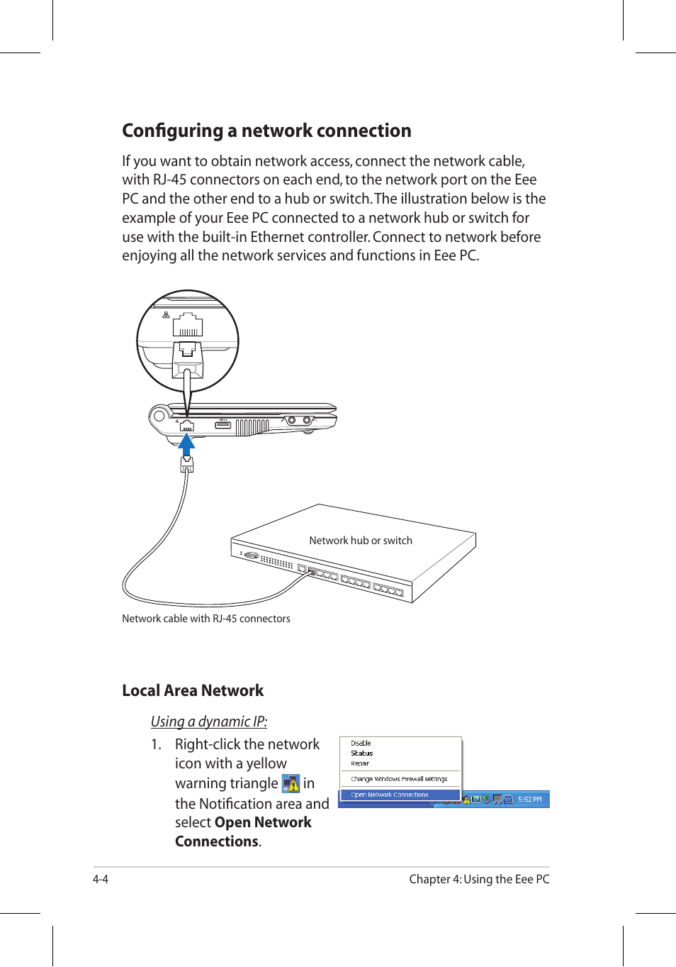 Configuring a network connection | Asus Eee PC 8G/Linux User Manual | Page 44 / 80